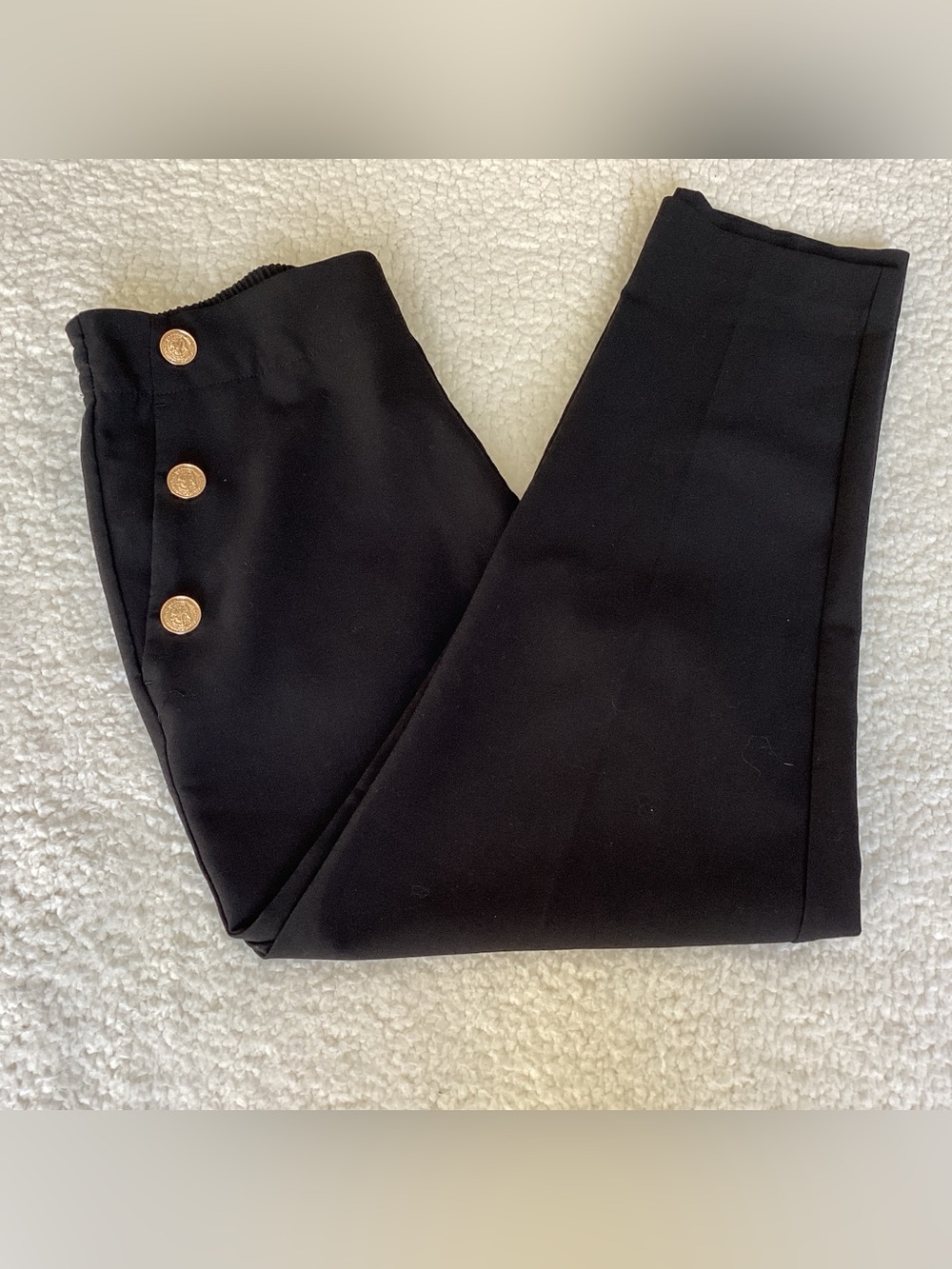 Zara Navy Style Sailor Trousers Gold Button Parisian Chic Size Medium